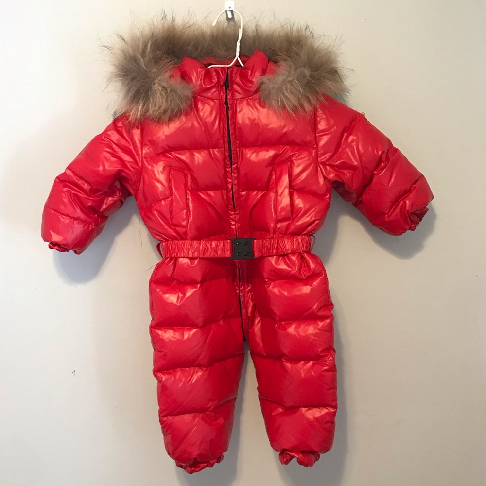 Moncler toddler snowsuit with fur trim